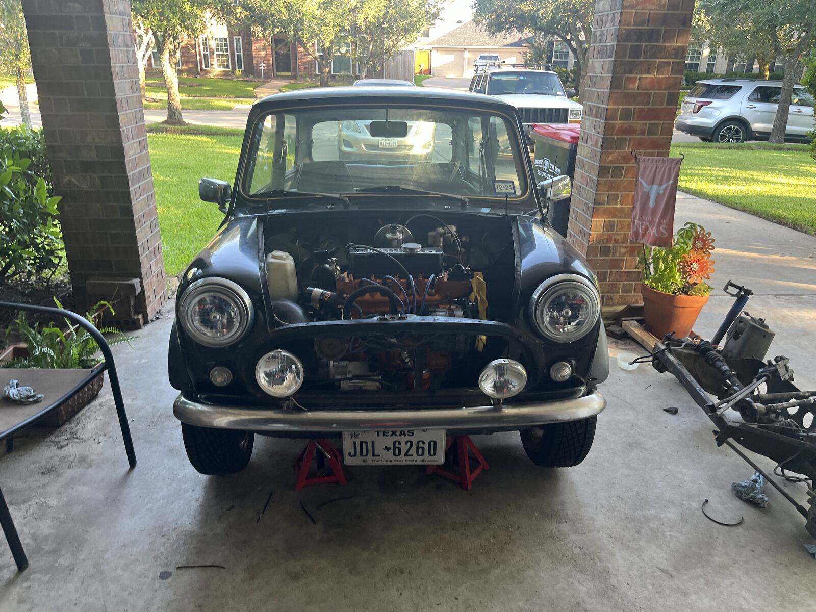 Mini after the engine swap, new engine installed